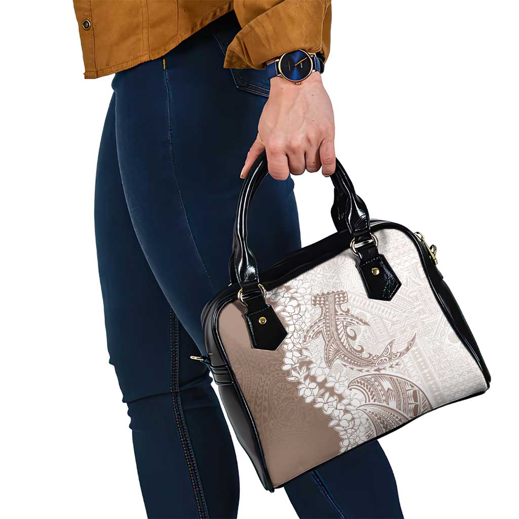 Polynesian Beige Plumeria Lei Shoulder Handbag with Hammerhead Shark LT7 - Polynesian Pride