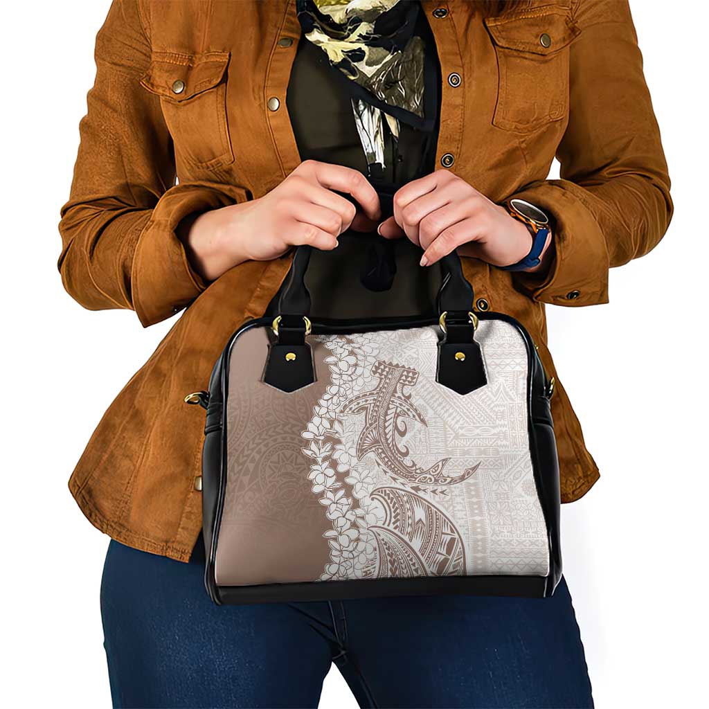 Polynesian Beige Plumeria Lei Shoulder Handbag with Hammerhead Shark LT7 - Polynesian Pride
