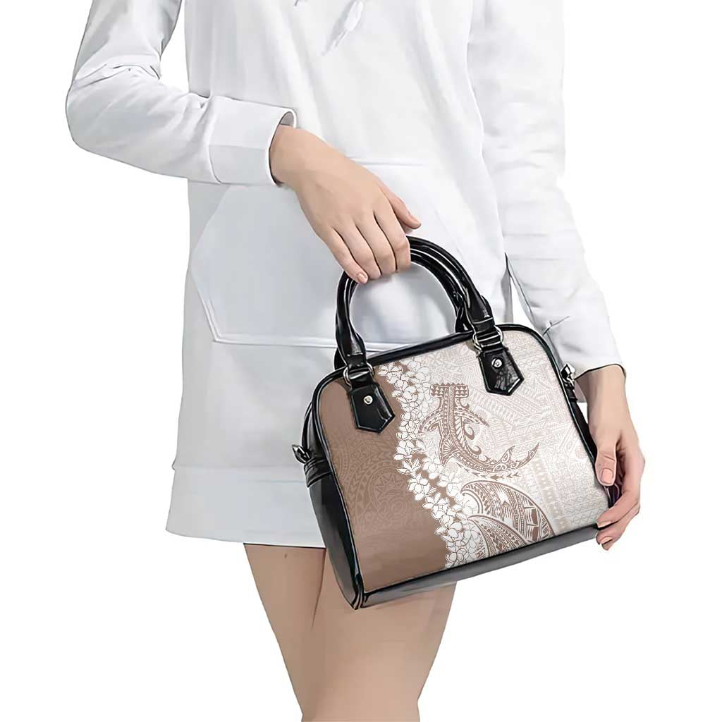 Polynesian Beige Plumeria Lei Shoulder Handbag with Hammerhead Shark LT7 - Polynesian Pride
