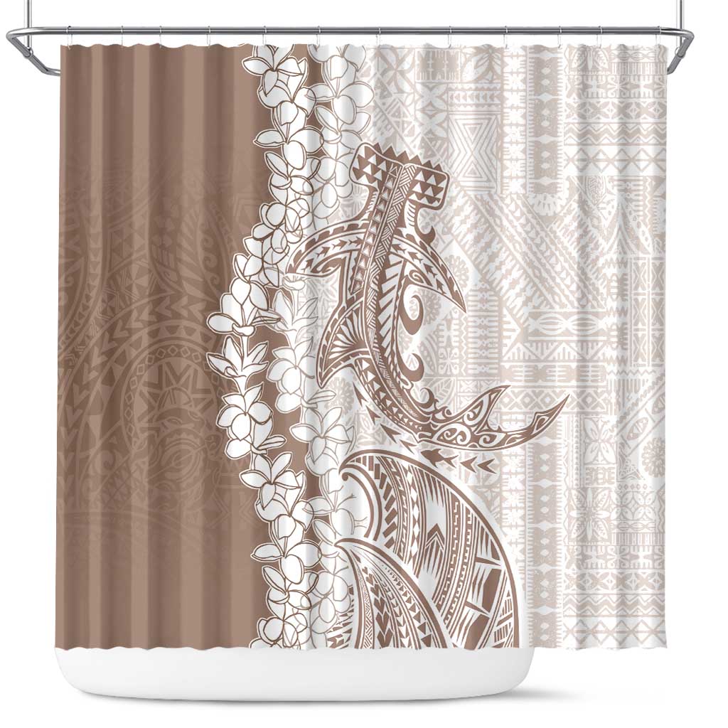 Polynesian Beige Plumeria Lei Shower Curtain with Hammerhead Shark LT7 Beige - Polynesian Pride