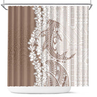 Polynesian Beige Plumeria Lei Shower Curtain with Hammerhead Shark LT7 Beige - Polynesian Pride