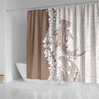 Polynesian Beige Plumeria Lei Shower Curtain with Hammerhead Shark LT7 - Polynesian Pride