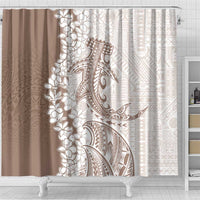 Polynesian Beige Plumeria Lei Shower Curtain with Hammerhead Shark LT7 - Polynesian Pride