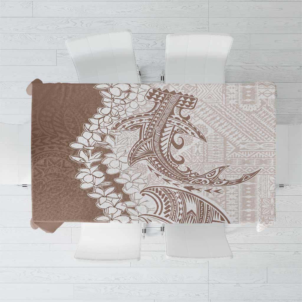 Polynesian Beige Plumeria Lei Tablecloth with Hammerhead Shark LT7 Beige - Polynesian Pride