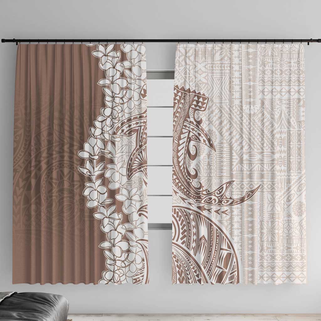 Polynesian Beige Plumeria Lei Window Curtain with Hammerhead Shark LT7 With Hooks Beige - Polynesian Pride