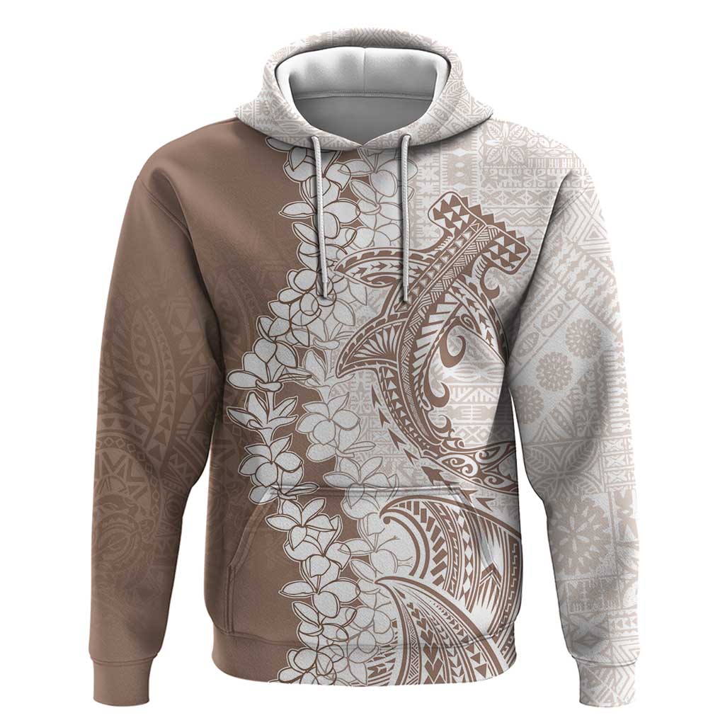 Polynesian Beige Plumeria Lei Zip Hoodie with Hammerhead Shark LT7 Pullover Hoodie Beige - Polynesian Pride