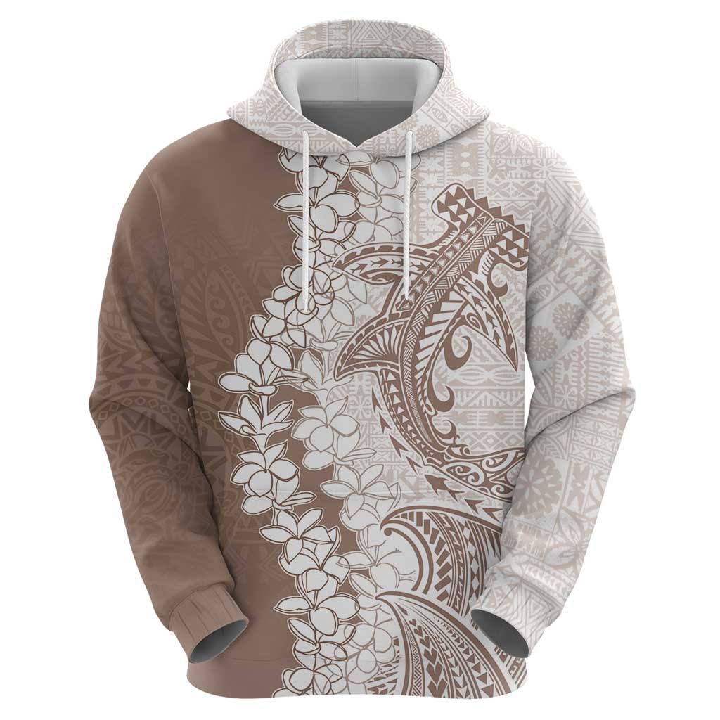 Polynesian Beige Plumeria Lei Zip Hoodie with Hammerhead Shark LT7 - Polynesian Pride