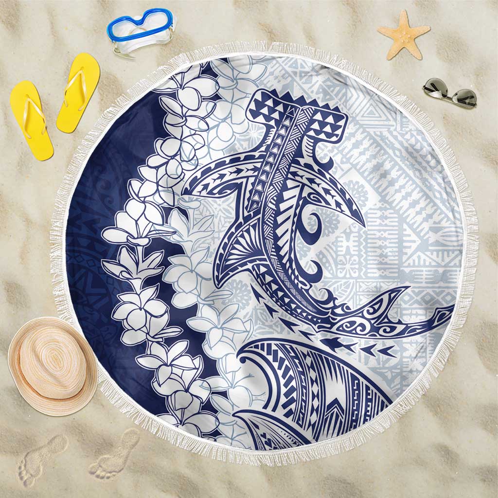 Polynesian Navy Blue Plumeria Lei Beach Blanket with Hammerhead Shark LT7 One Size 150cm Navy Blue - Polynesian Pride