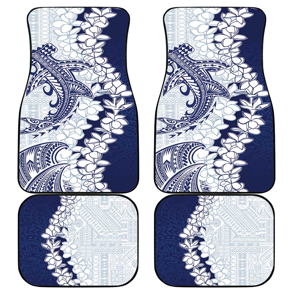 Polynesian Navy Blue Plumeria Lei Car Mats with Hammerhead Shark LT7 - Polynesian Pride