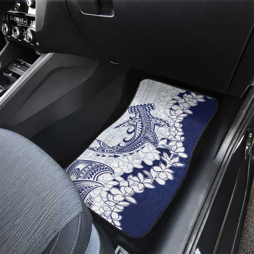 Polynesian Navy Blue Plumeria Lei Car Mats with Hammerhead Shark LT7 - Polynesian Pride