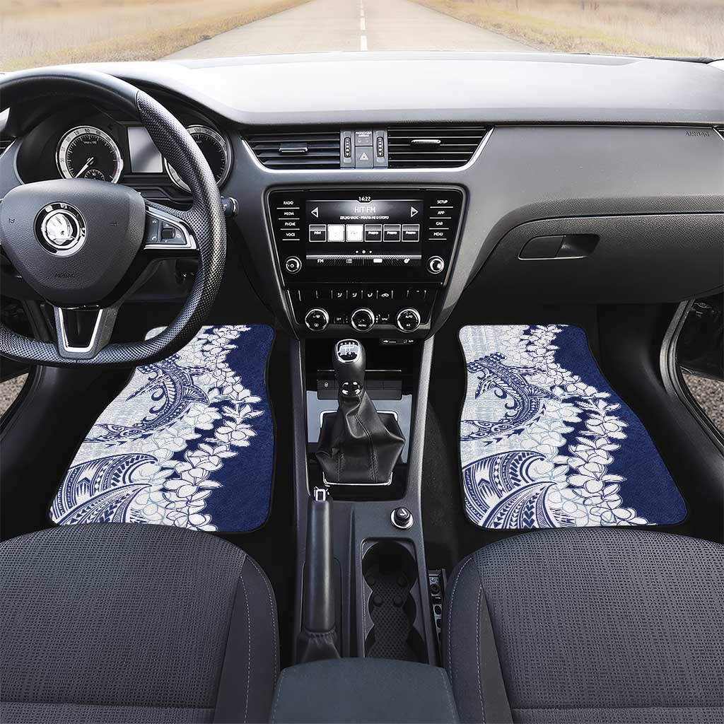 Polynesian Navy Blue Plumeria Lei Car Mats with Hammerhead Shark LT7 Set 2pcs - Front Navy Blue - Polynesian Pride