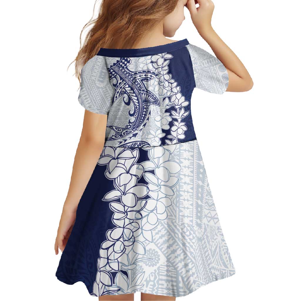 Polynesian Navy Blue Plumeria Lei Family Matching Off Shoulder Maxi Dress and Hawaiian Shirt with Hammerhead Shark LT7 - Polynesian Pride