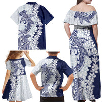 Polynesian Navy Blue Plumeria Lei Family Matching Off Shoulder Maxi Dress and Hawaiian Shirt with Hammerhead Shark LT7 - Polynesian Pride
