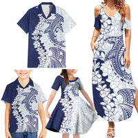 Polynesian Navy Blue Plumeria Lei Family Matching Summer Maxi Dress and Hawaiian Shirt with Hammerhead Shark LT7 - Polynesian Pride