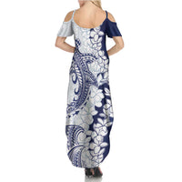 Polynesian Navy Blue Plumeria Lei Family Matching Summer Maxi Dress and Hawaiian Shirt with Hammerhead Shark LT7 - Polynesian Pride