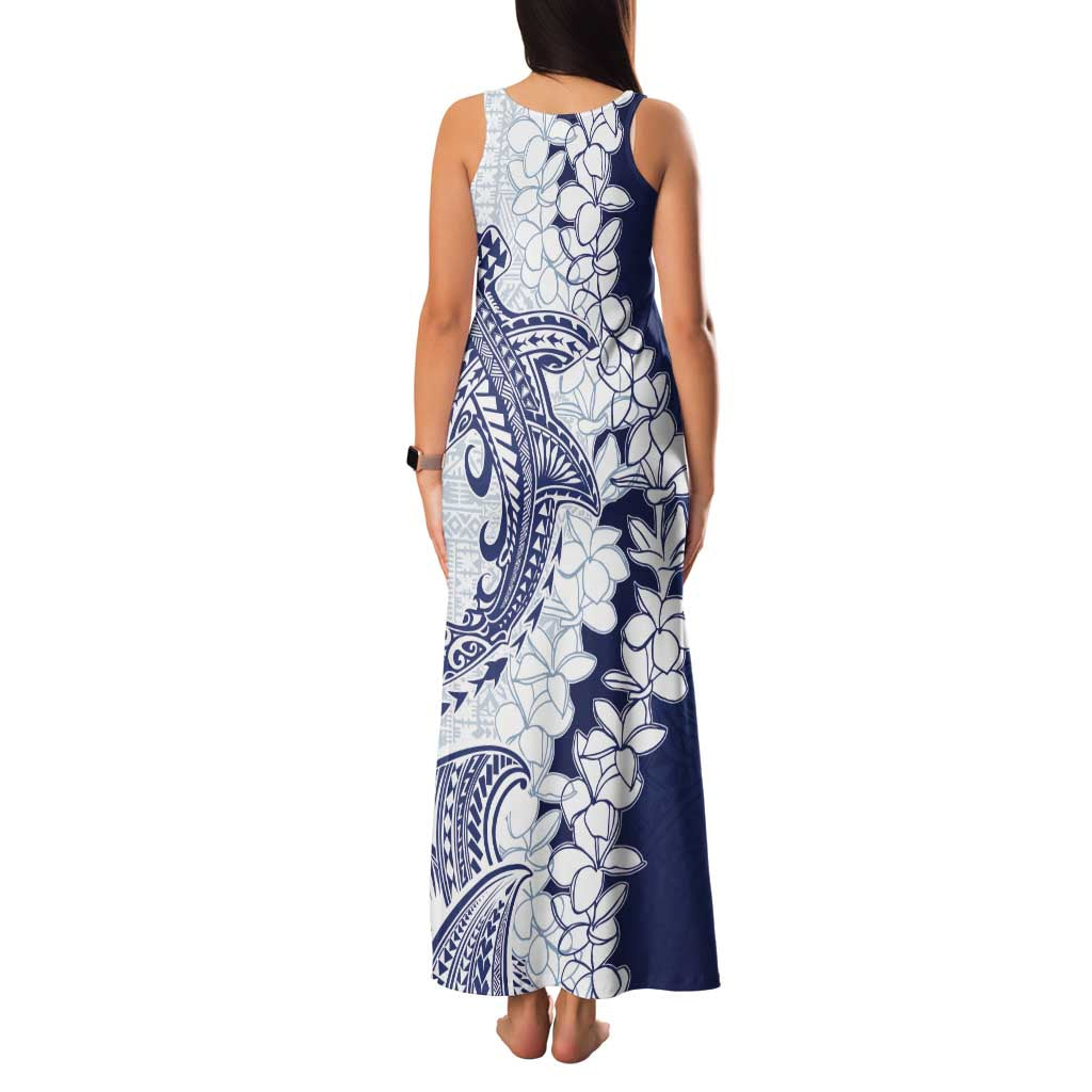 Polynesian Navy Blue Plumeria Lei Family Matching Tank Maxi Dress and Hawaiian Shirt with Hammerhead Shark LT7 - Polynesian Pride