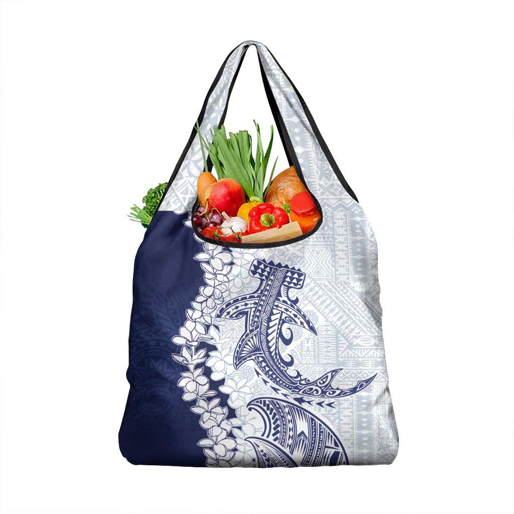 Polynesian Navy Blue Plumeria Lei Grocery Bag with Hammerhead Shark LT7 1-pack One Size Navy Blue - Polynesian Pride