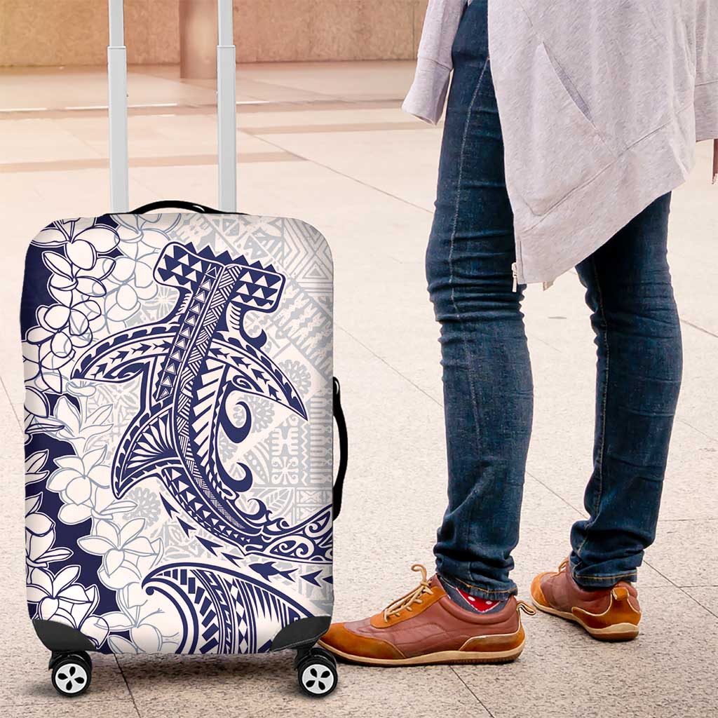 Polynesian Navy Blue Plumeria Lei Luggage Cover with Hammerhead Shark LT7 Navy Blue - Polynesian Pride