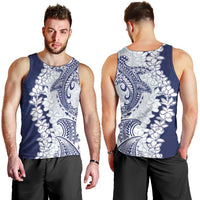 Polynesian Navy Blue Plumeria Lei Men Tank Top with Hammerhead Shark