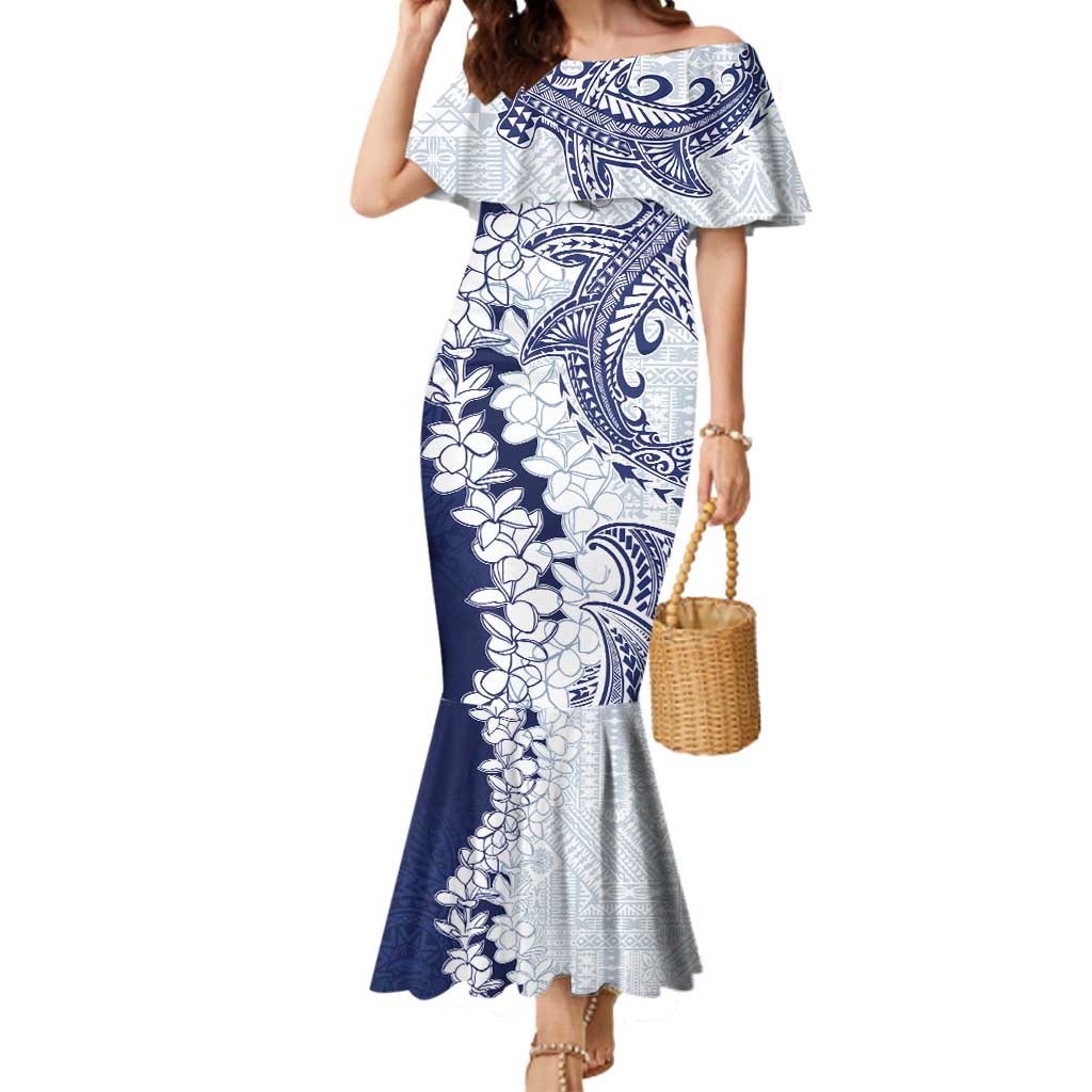 Polynesian Navy Blue Plumeria Lei Mermaid Dress with Hammerhead Shark LT7 Women Navy Blue - Polynesian Pride