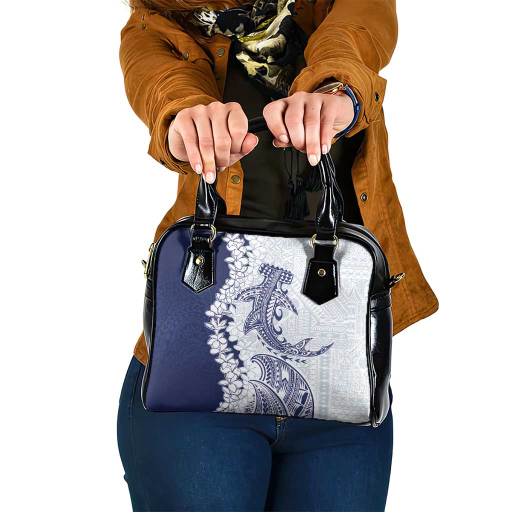 Polynesian Navy Blue Plumeria Lei Shoulder Handbag with Hammerhead Shark LT7 One Size Navy Blue - Polynesian Pride