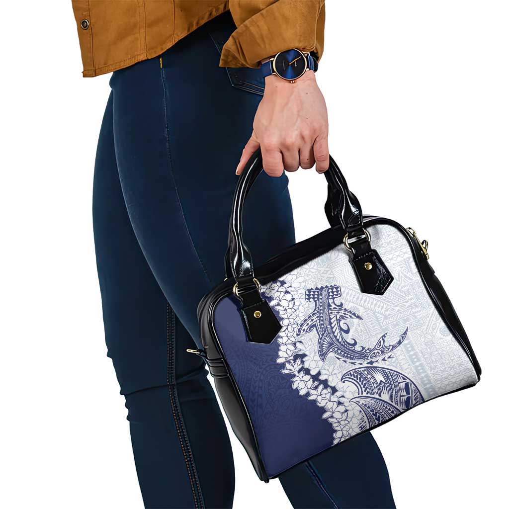 Polynesian Navy Blue Plumeria Lei Shoulder Handbag with Hammerhead Shark LT7 - Polynesian Pride