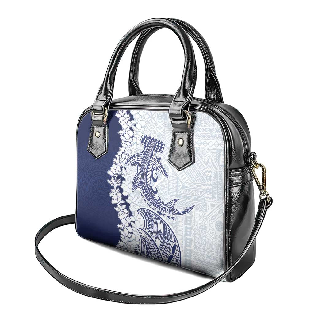 Polynesian Navy Blue Plumeria Lei Shoulder Handbag with Hammerhead Shark LT7 - Polynesian Pride
