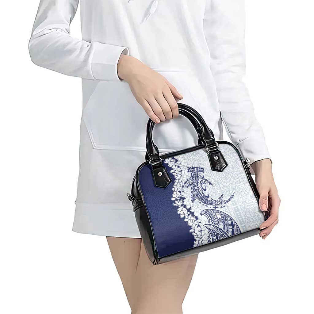 Polynesian Navy Blue Plumeria Lei Shoulder Handbag with Hammerhead Shark LT7 - Polynesian Pride