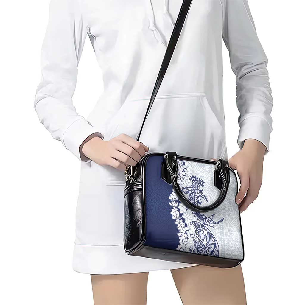 Polynesian Navy Blue Plumeria Lei Shoulder Handbag with Hammerhead Shark LT7 - Polynesian Pride