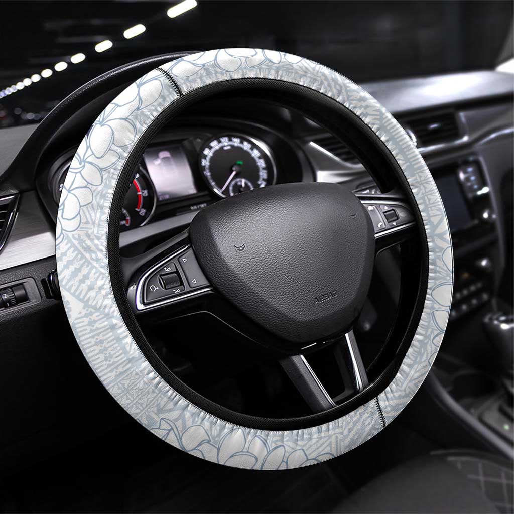 Polynesian Navy Blue Plumeria Lei Steering Wheel Cover with Hammerhead Shark LT7 Universal Fit Navy Blue - Polynesian Pride