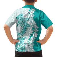 Polynesian Teal Plumeria Lei Family Matching Summer Maxi Dress and Hawaiian Shirt with Hammerhead Shark LT7 - Polynesian Pride