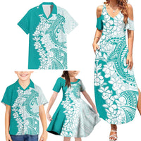 Polynesian Teal Plumeria Lei Family Matching Summer Maxi Dress and Hawaiian Shirt with Hammerhead Shark LT7 - Polynesian Pride