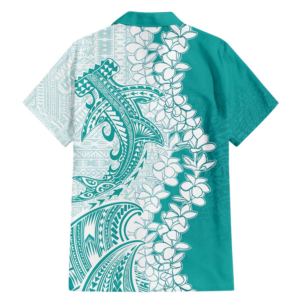 Polynesian Teal Plumeria Lei Family Matching Summer Maxi Dress and Hawaiian Shirt with Hammerhead Shark LT7 - Polynesian Pride