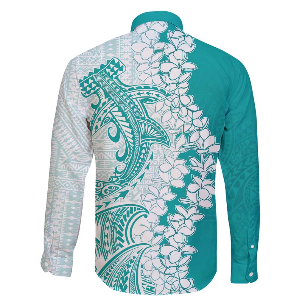 Polynesian Teal Plumeria Lei Family Matching Summer Maxi Dress and Hawaiian Shirt with Hammerhead Shark LT7 - Polynesian Pride