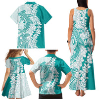 Polynesian Teal Plumeria Lei Family Matching Tank Maxi Dress and Hawaiian Shirt with Hammerhead Shark LT7 - Polynesian Pride