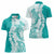 Polynesian Teal Plumeria Lei Women Polo Shirt with Hammerhead Shark
