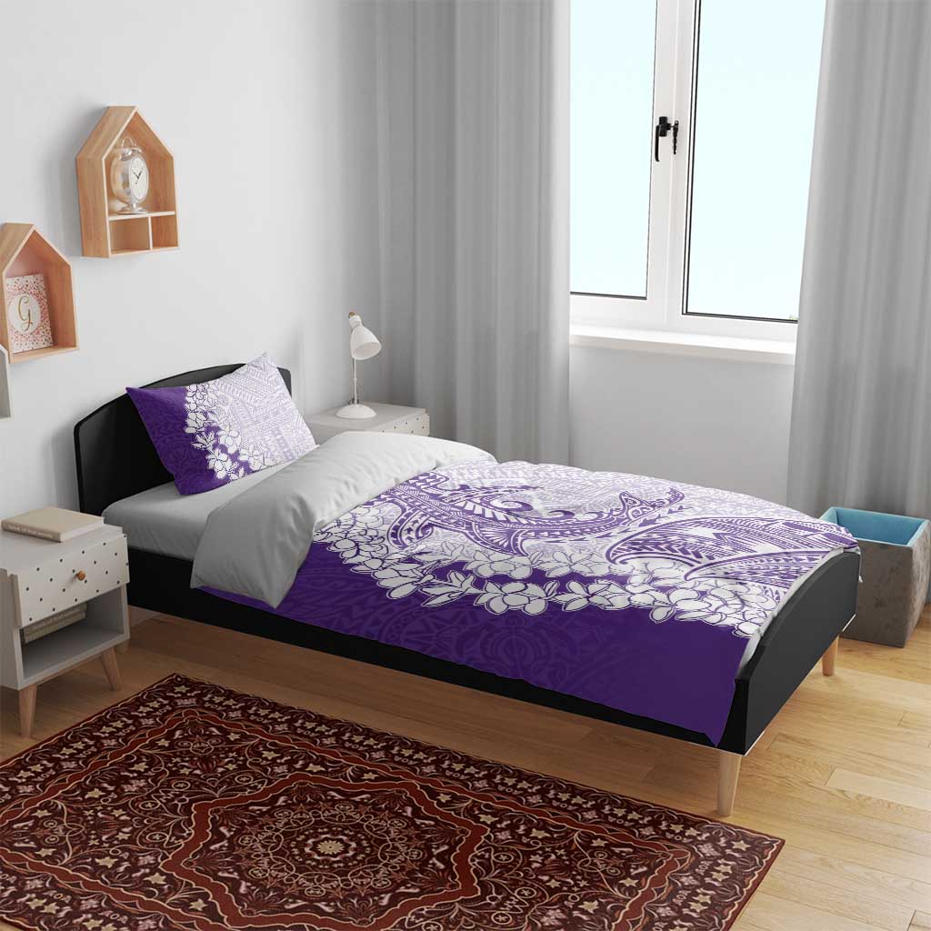 Polynesian Purple Plumeria Lei Bedding Set with Hammerhead Shark