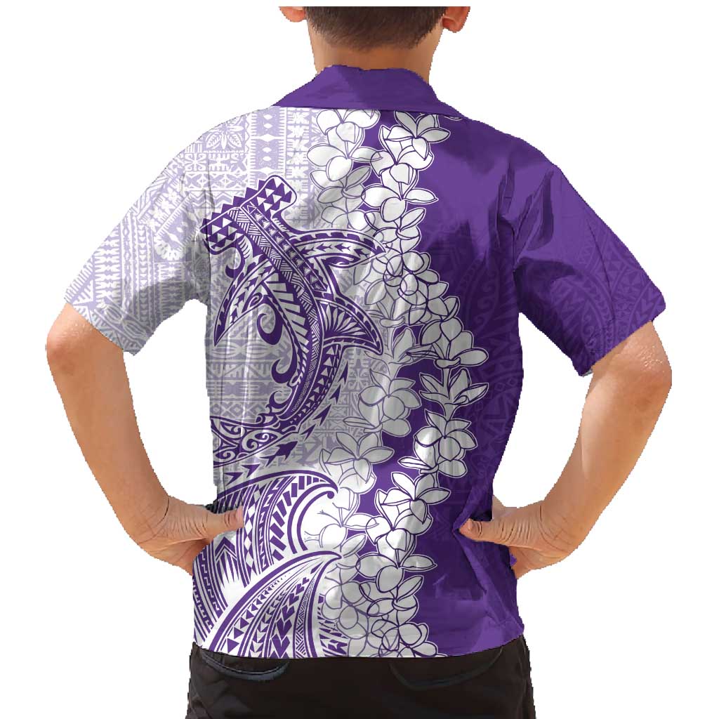 Polynesian Purple Plumeria Lei Family Matching Mermaid Dress and Hawaiian Shirt with Hammerhead Shark LT7 - Polynesian Pride