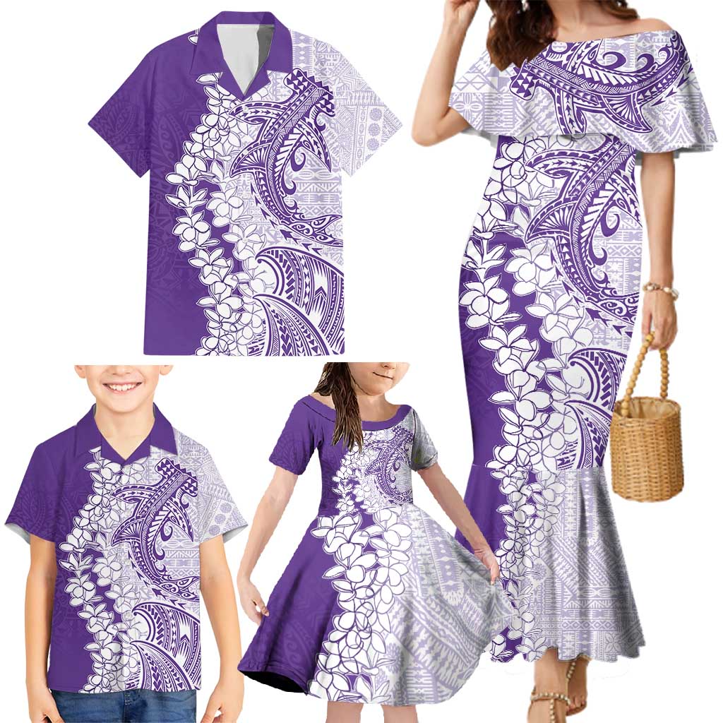 Polynesian Purple Plumeria Lei Family Matching Mermaid Dress and Hawaiian Shirt with Hammerhead Shark LT7 - Polynesian Pride