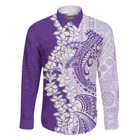 Polynesian Purple Plumeria Lei Family Matching Mermaid Dress and Hawaiian Shirt with Hammerhead Shark LT7 Dad's Shirt - Long Sleeve Purple - Polynesian Pride