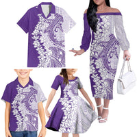 Polynesian Purple Plumeria Lei Family Matching Off The Shoulder Long Sleeve Dress and Hawaiian Shirt with Hammerhead Shark LT7 - Polynesian Pride