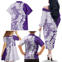 Polynesian Purple Plumeria Lei Family Matching Off The Shoulder Long Sleeve Dress and Hawaiian Shirt with Hammerhead Shark LT7 - Polynesian Pride