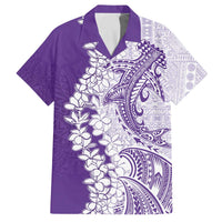 Polynesian Purple Plumeria Lei Family Matching Off The Shoulder Long Sleeve Dress and Hawaiian Shirt with Hammerhead Shark LT7 Dad's Shirt - Short Sleeve Purple - Polynesian Pride
