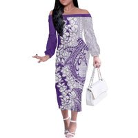 Polynesian Purple Plumeria Lei Family Matching Off The Shoulder Long Sleeve Dress and Hawaiian Shirt with Hammerhead Shark LT7 Mom's Dress Purple - Polynesian Pride