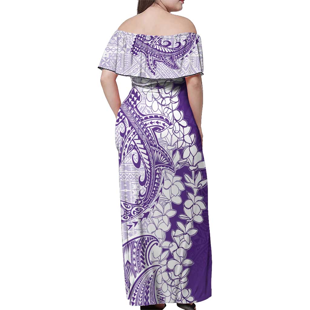 Polynesian Purple Plumeria Lei Family Matching Off Shoulder Maxi Dress and Hawaiian Shirt with Hammerhead Shark LT7 - Polynesian Pride