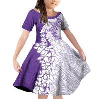 Polynesian Purple Plumeria Lei Family Matching Off Shoulder Short Dress and Hawaiian Shirt with Hammerhead Shark LT7 Daughter's Dress Purple - Polynesian Pride