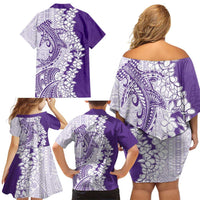 Polynesian Purple Plumeria Lei Family Matching Off Shoulder Short Dress and Hawaiian Shirt with Hammerhead Shark LT7 - Polynesian Pride