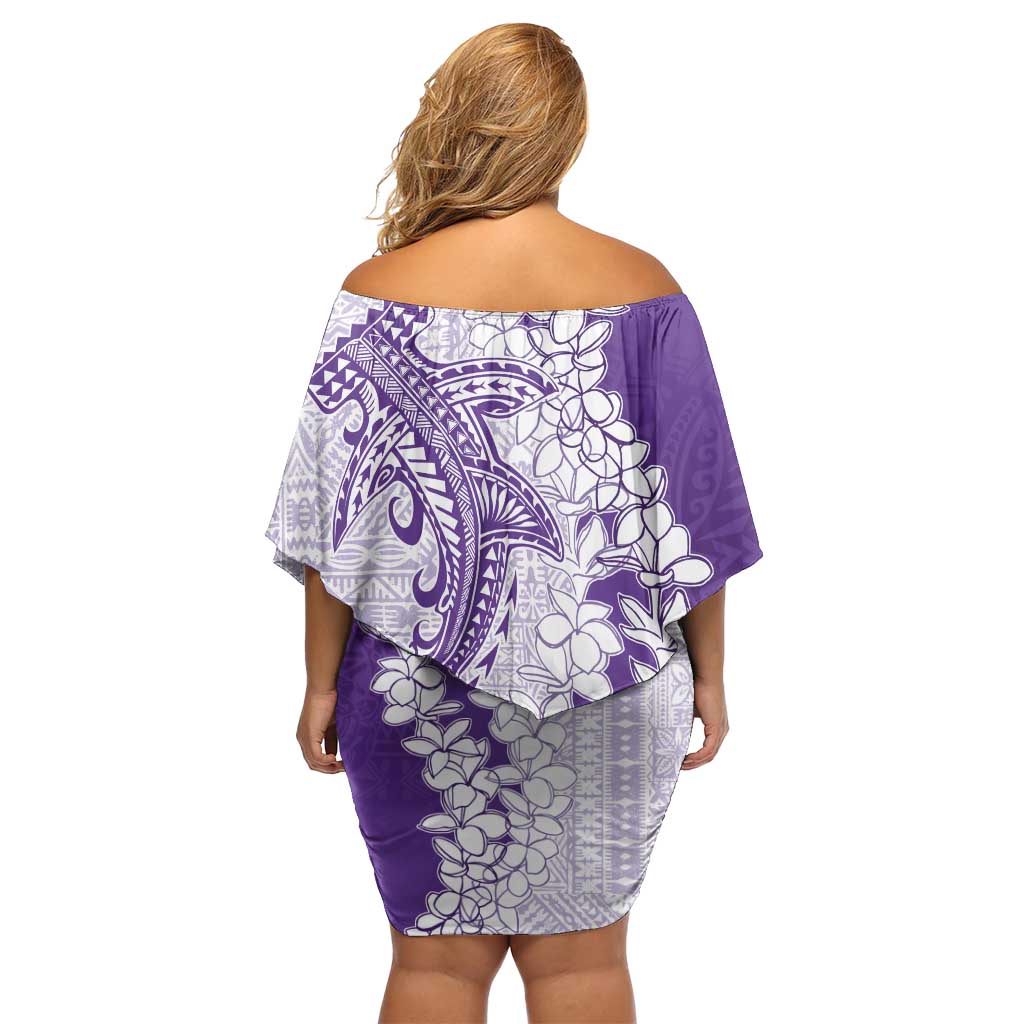 Polynesian Purple Plumeria Lei Family Matching Off Shoulder Short Dress and Hawaiian Shirt with Hammerhead Shark LT7 - Polynesian Pride