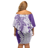 Polynesian Purple Plumeria Lei Family Matching Off Shoulder Short Dress and Hawaiian Shirt with Hammerhead Shark LT7 - Polynesian Pride
