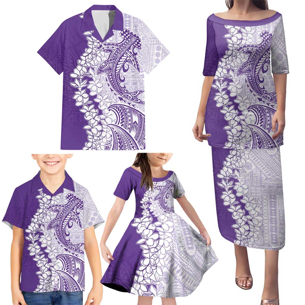 Polynesian Purple Plumeria Lei Family Matching Puletasi and Hawaiian Shirt with Hammerhead Shark LT7 - Polynesian Pride